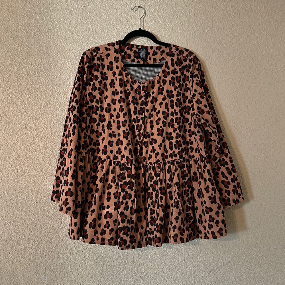 Elizabeth Wilson corduroy, leopard print peplum jacket
